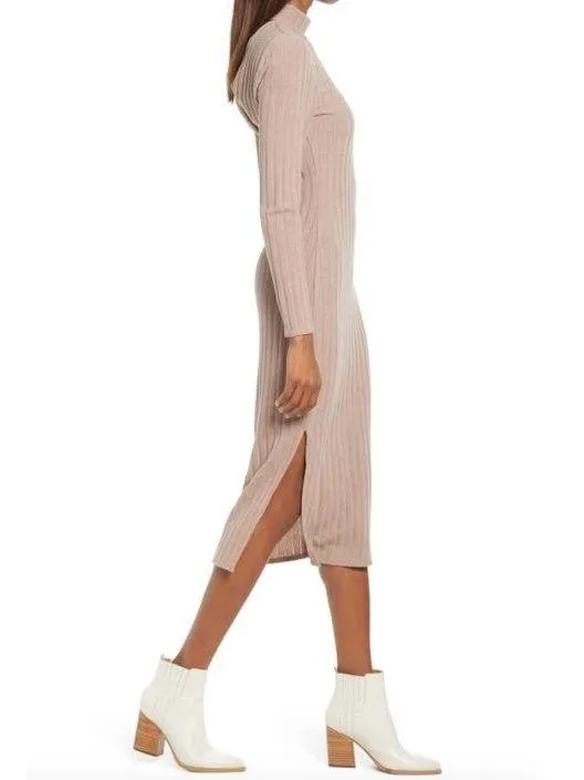 Floret Studios New Twist Open Back Long Sleeve Ribbed Sweater Dress Mocha - Image 4
