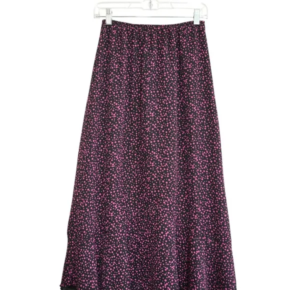 Vintage Pink Polka Dot Maxi Skirt Long A-Line High Waist Elastic Boho‎ Grunge - Image 2