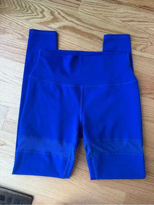 Alo Yoga Vintage Cobalt Blue Mesh Panel High Waist Leggings Size Medium - Image 6