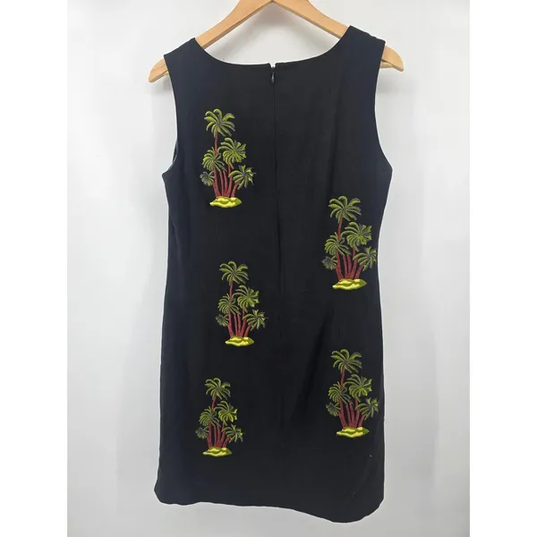 Ultra Dress Linen Dress Womens 10 Palm Tree‎ Embroidery Black Sleeveless EUC - Image 3