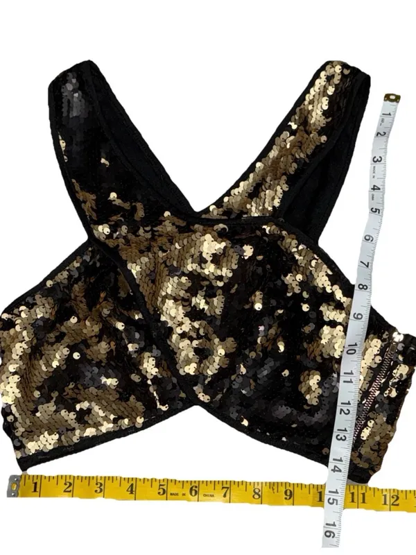 Sugarlips Rversible Sequin Crop Top Black Gold Rave Club Party Night Out - Image 5