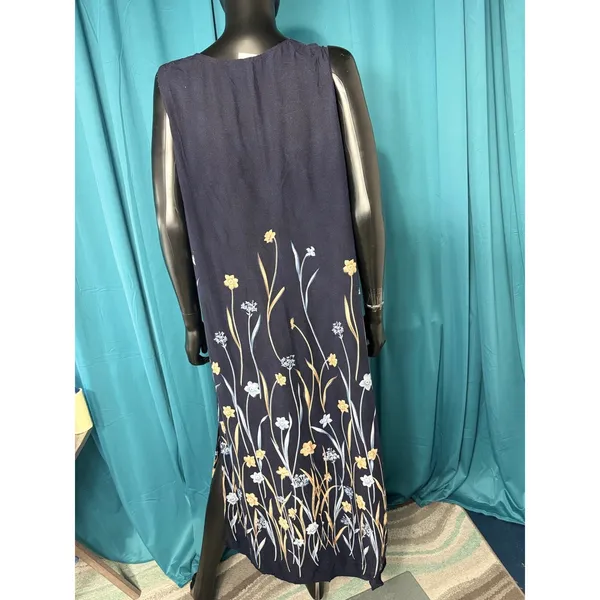Vintage Jamie Brooke‎ Woman Navy Floral Rayon Sleeveless Maxi Dress 18W Boho - Image 4