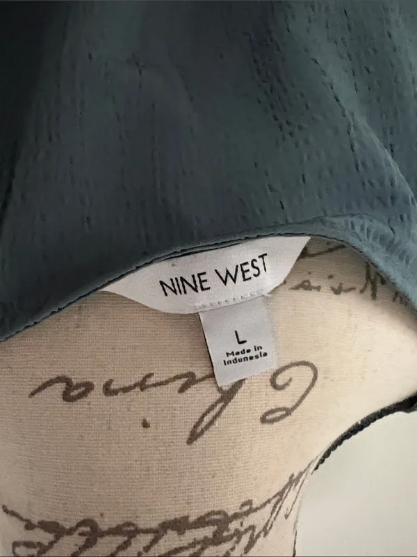 Nine West Large Teal V-Neck Peplum Blouse - Image 3