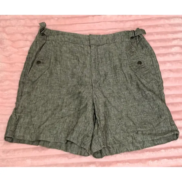 Athleta Voyager 100% Linen Shorts Womens 12 Aspen Olive Adjustable Waist - Image 3