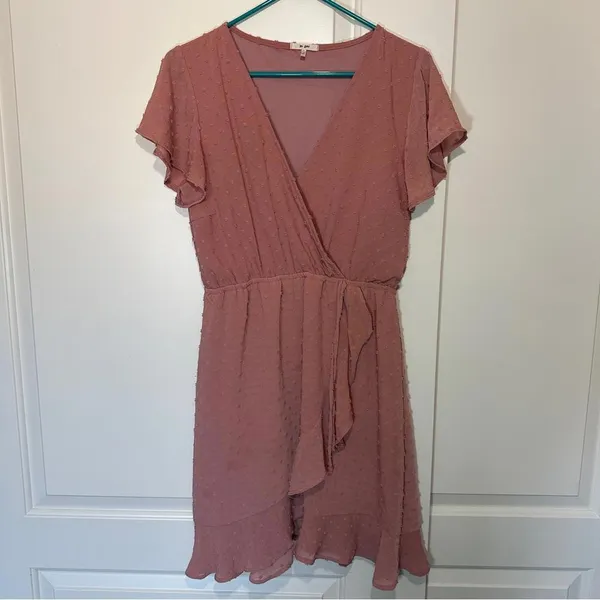 Mi Ami Sold at Francesca’s Audrey Clip Dot Wrap Dress‎ Pink Size: Large - Image 2