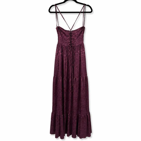 NEW Lulus Vasilia Plum Purple Satin Jacquard Full Tiered Corset Maxi Dress Small - Image 8