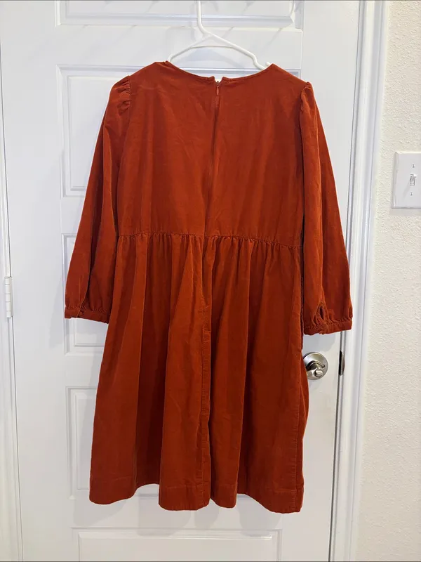 Madewell Corduroy Puff Sleeve Midi Dress M Rust Orange - Image 3