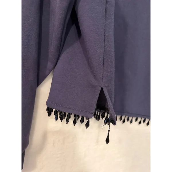 Goodie Two Sleeves Nashville Tennessee Beaded Fringe Cropped Sweatshirt Navy‎ XL - Image 6