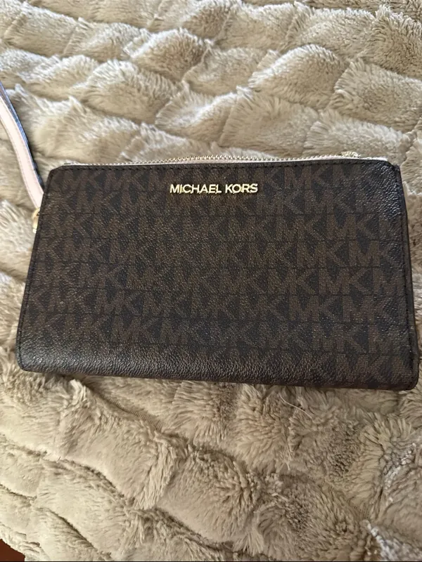 Michael Kors Pink & Brown Logo Wristlet Wallet - Image 4