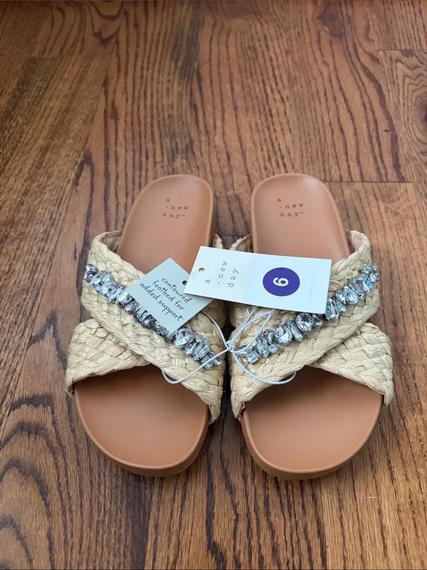 a new day Braided Crystal-Accent Slide Sandals in Natural Size 6 New - Image 2