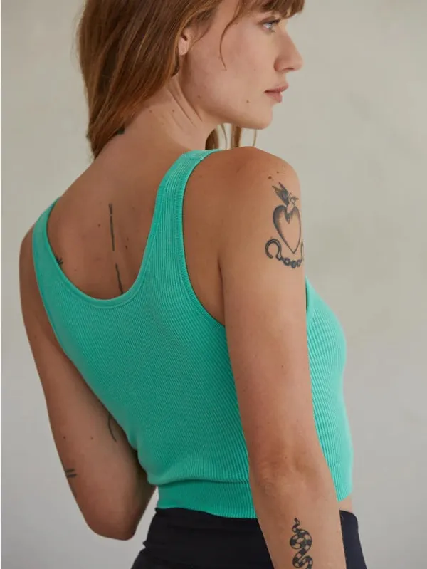 By Together  Seamless Square Neck Button Down Crop Tank - Image 2