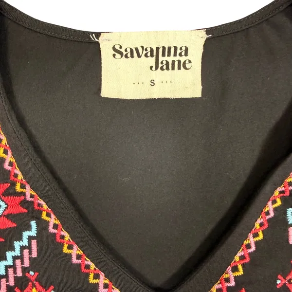Savanna Jane‎ Black Embroidered Flutter Sleeve V Neck Boho Top Size S - Image 5