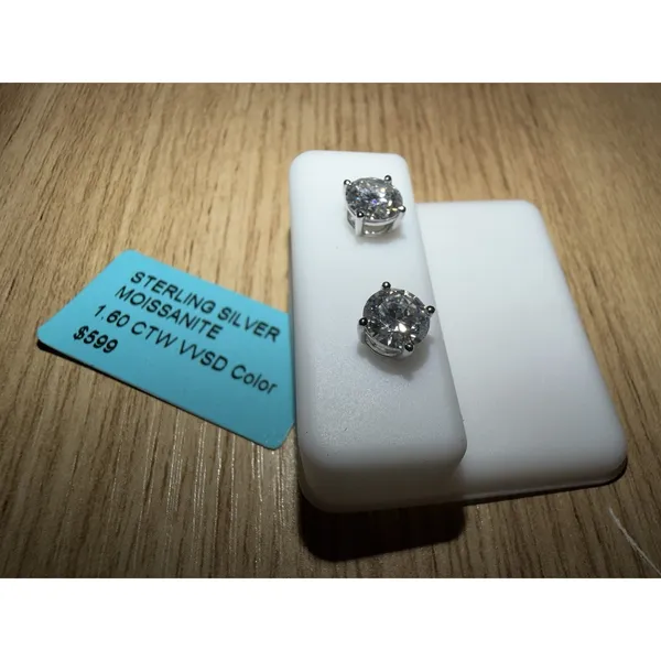 925 Sterling Silver Round Moissanite Stud Earrings 1.60ctw - Image 2
