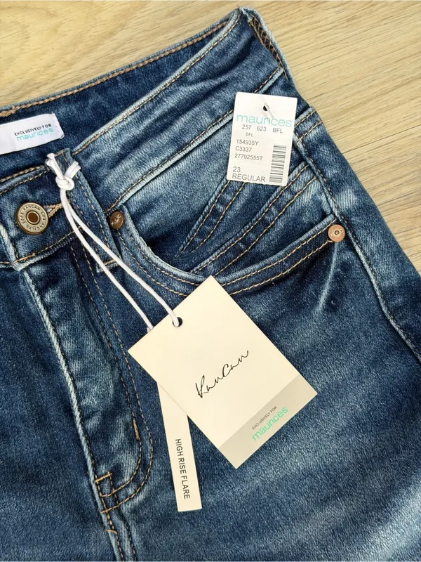 NEW KanCan Maurices High Rise Flare Jeans Y2K Bell Bottom Split Raw Hem Boho - Image 3