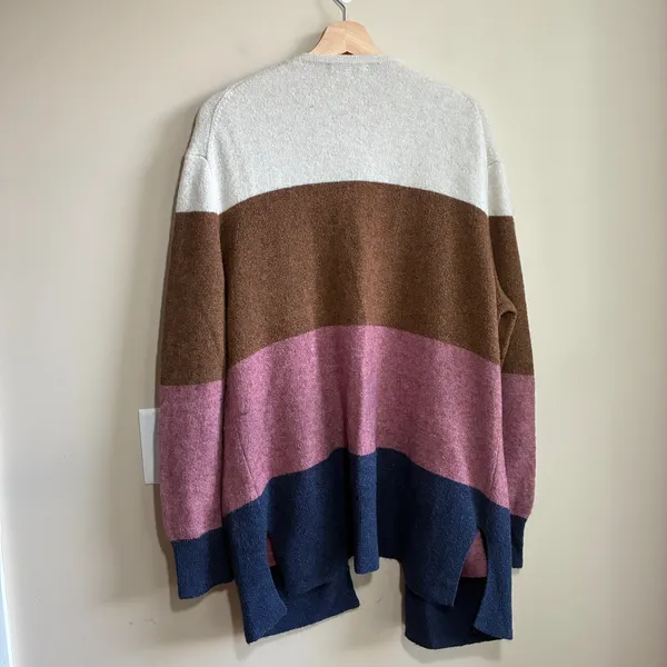 Madewell merino wool alpaca colorblock brown white pink navy cardigan women's L - Image 7