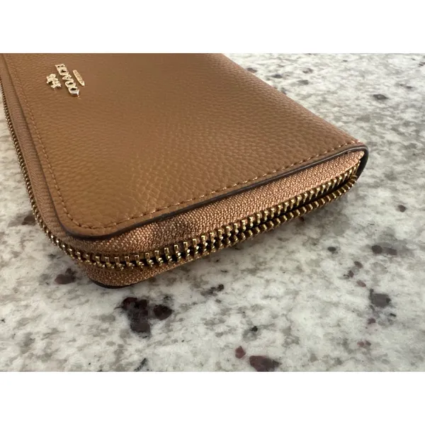 Coach Tan Leather Zip Around Continental Wallet - Image 16