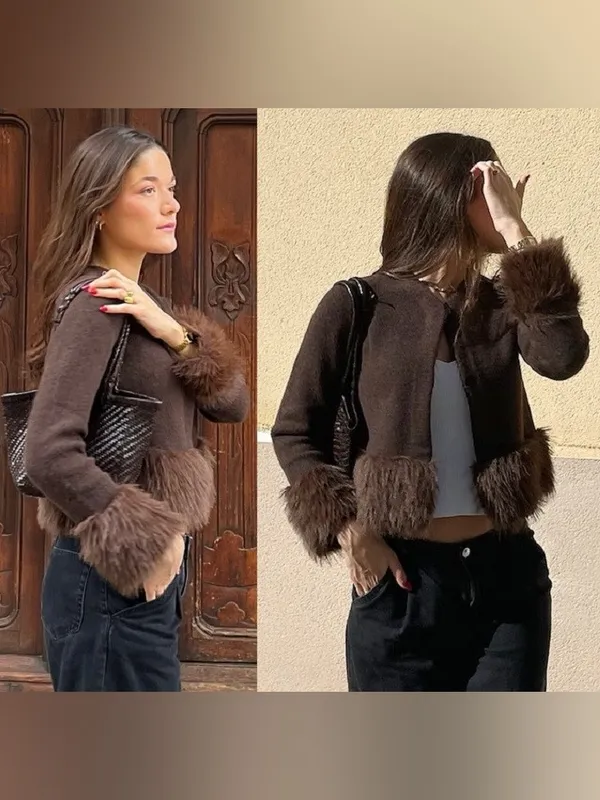 Zara NWT Brown Faux-Fur Trim Jacket - Image 10