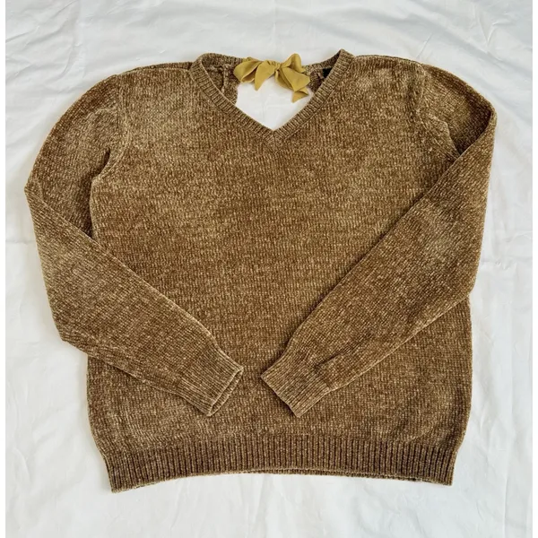Buffalo Women’s David Bitton Yellow Knit Sweater Long Sleeve Cut Out Back Size L - Image 3
