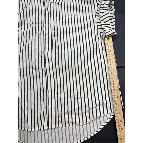 Frame‎ Revolve Linen Blend Striped Organic Short Sleeve Button Up Blouse Size XS - Image 11