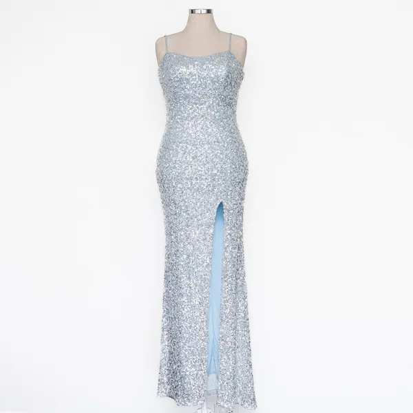 Betsy &‎ Adam - Ice Blue Sequined Floor Length Gown - Image 2