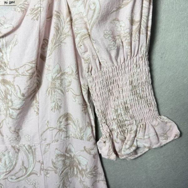 Mi Ami Francesca’s Pink Floral Sheath Dress Puff Sleeve Coquette Cottagecore L - Image 5