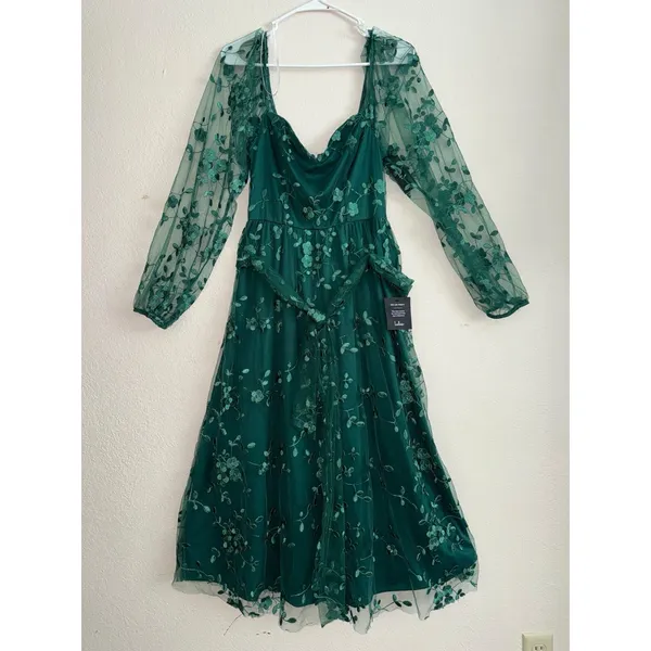 Lulus Darling‎ Charisma Emerald Mesh Embroidered Midi Dress Size Small NWT - Image 10