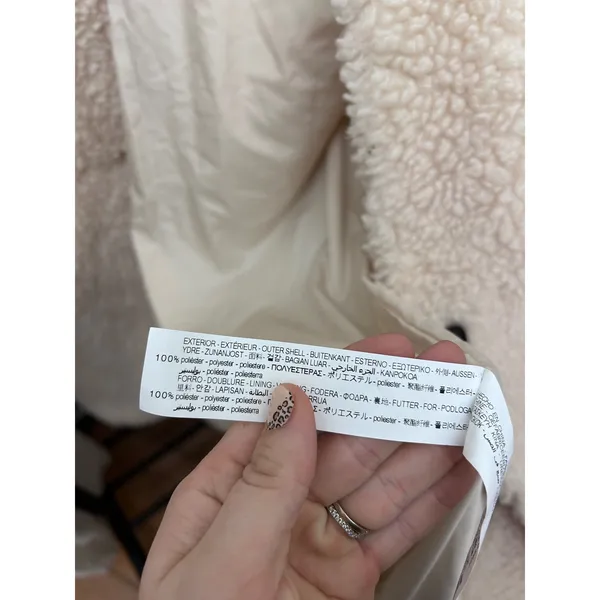 ZARA Teddy Coat Cream Sherpa‎ Fleece Button Front Oversized Jacket Women M - Image 5
