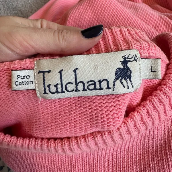 Vintage Tulchan Pink‎ Floral Embroidered Sweater | 90s Cottagecore Cotton Knit L - Image 3