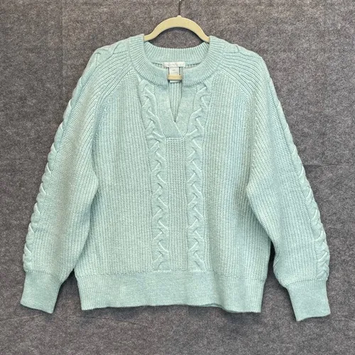 DESIGN HISTORY Sweater Womens XXL Mint Green Cable‎ Knit Split Neck Pullover NWT - Image 2