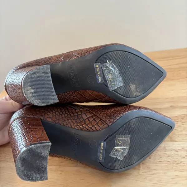 Bamboo Crocodile Embossed Brown Ankle Boots Bellflower 7 Block Heel‎ Booties - Image 9