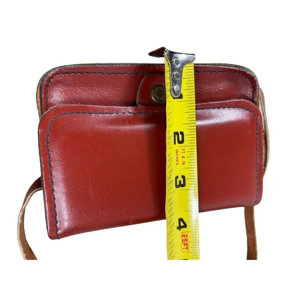 Handmade Reddish Brown Leather Mirrored Compact Crossbody Purse - Image 5
