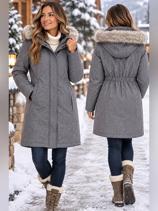 All in Motion Gray Faux Fur Lined Hooded Winter Parka Coat Size Medium - Image 2