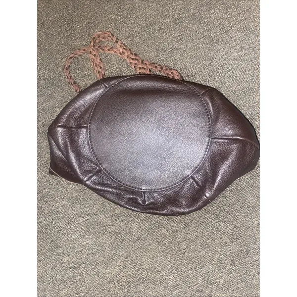 THE SAK Indio Shoulder Handbag Purse Brown Bucket Bag Woven Straps Leather EUC - Image 4