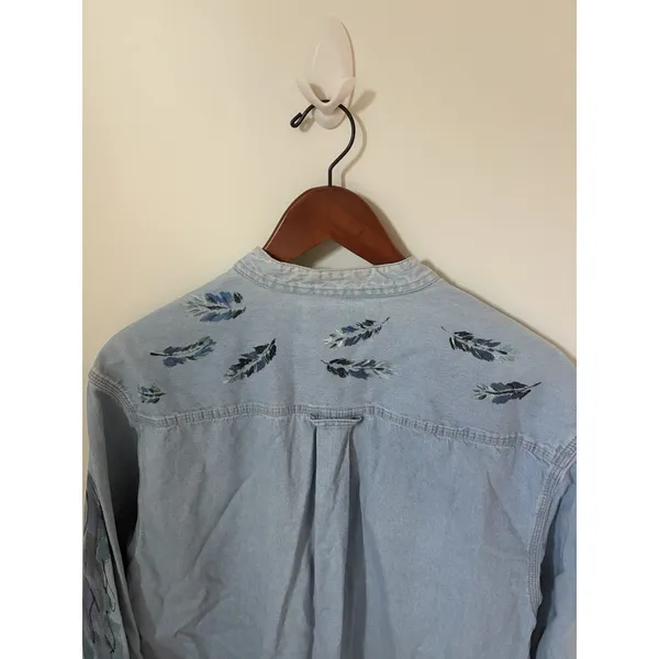 Vintage Denim Shirt Womens M Handpainted Horses Button Down Long Sleeve Merona - Image 7