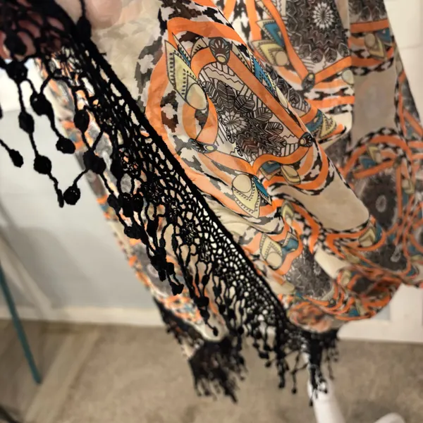 & Other Stories Womens Shawl Wrap Open Top SZ OSFM Orange Combo Tassel bottom 30” long - Image 5