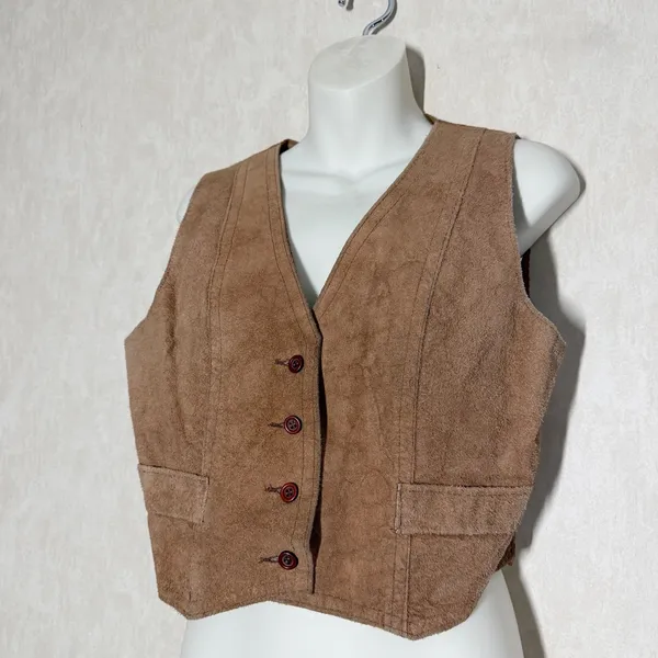 Learsi Women’s Genuine Leather Suede Vest V-Neck Barncore Cowgirl in Brown L - Image 2