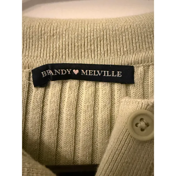 Brandy Melville Sage Green Ribbed Knit Polo Crop Top Small Cotton Short Sleeve - Image 6