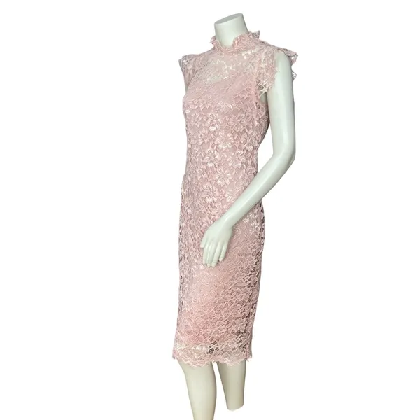 Enfocus Studio Lace Sheath Dress Women 8 Blush Pink Mock Neck Flutter Sleeve‎ - Image 3