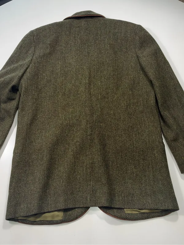 Country Shop 100% Wool Olive Tweed Blazer with Brown Contrast Trim - Women - Image 9