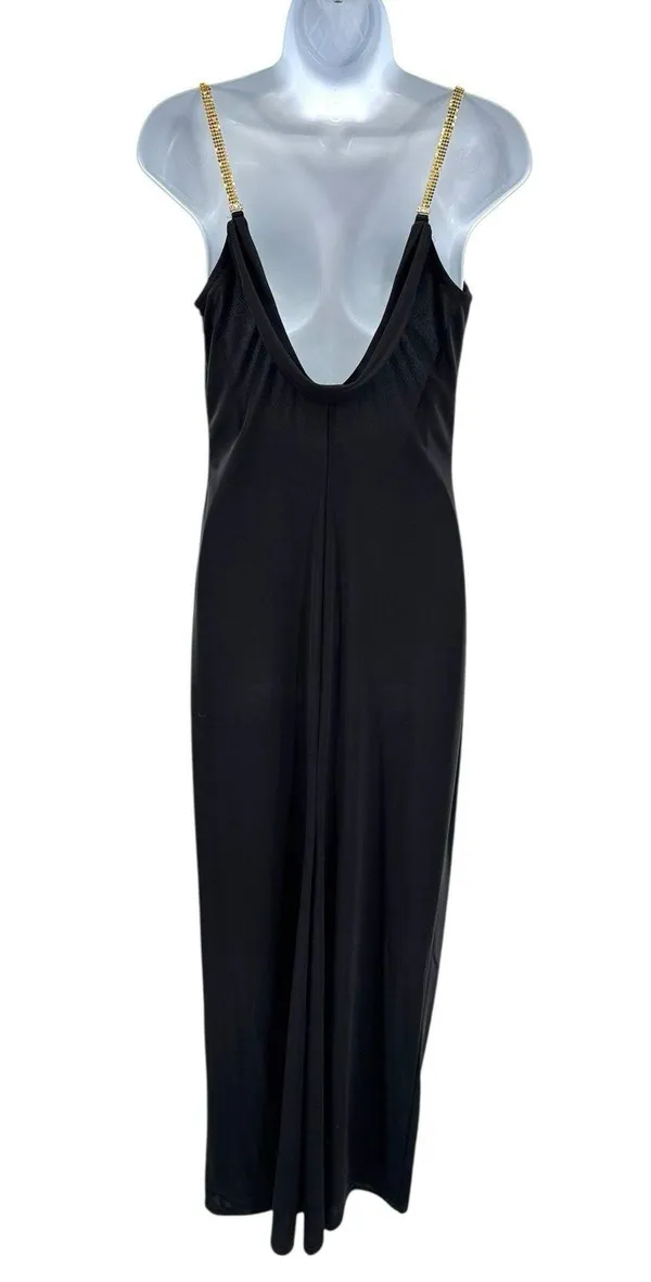 Jessica McClintock Gunne Sax Millennium 2000 Vtg Black Gown Sz 7 Gold Straps Y2K - Image 7