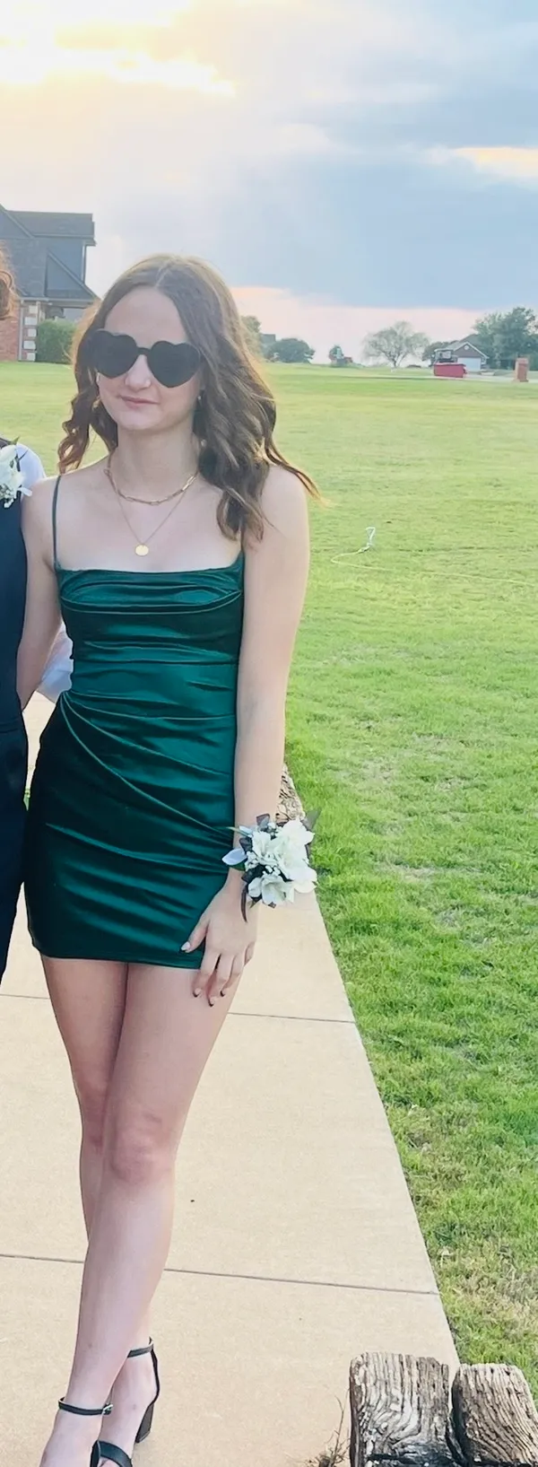 Lucy in the Sky Dress Mini Green Ruched Bodycon Forest - Image 3
