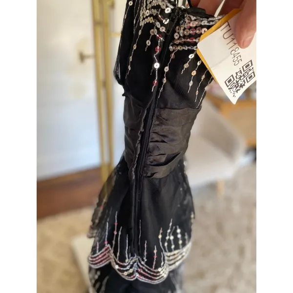 Vintage Masquerade‎ Maxi Prom Dress Black Sequin Tiered Formal Quinceanera Glam - Image 6