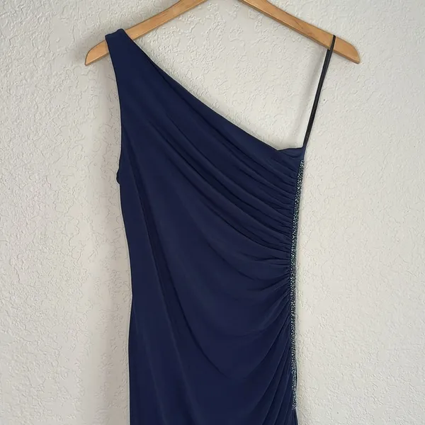 Laundry by Shelli Segal Formal Gown Navy One Shoulder Crystal Bead Ball Wedding - Image 7