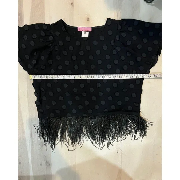 Anthropologie NWT XS Eva Franco Black Sheer Fabric Polka Dot Feathered Hem Top - Image 7