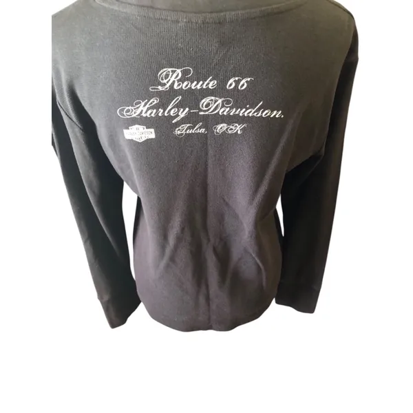 Harley-Davidson Long Sleeve Henley Top Size M Black - Image 7