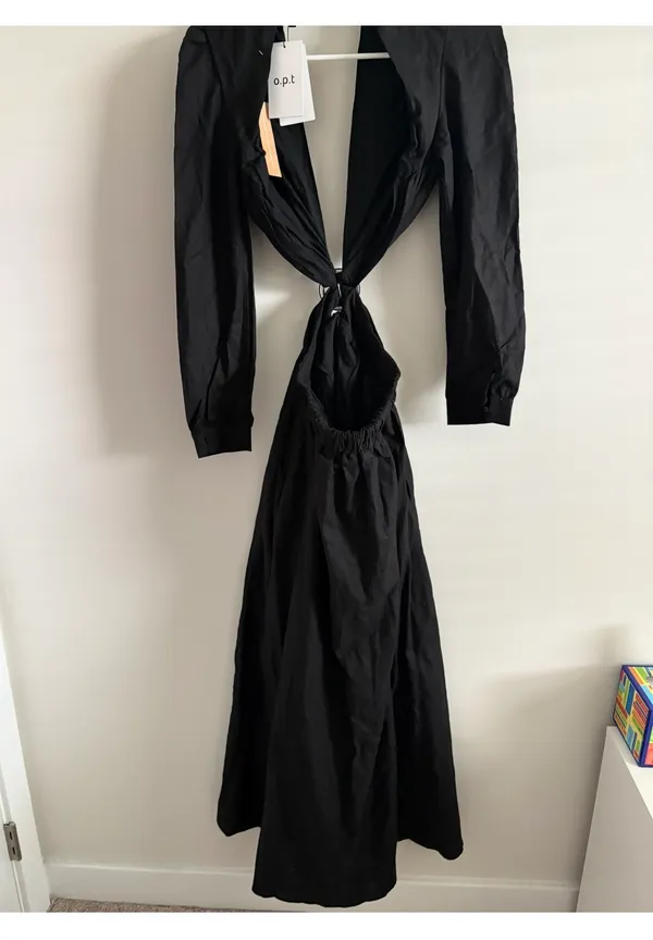 o.p.t Kimia Linen Cotton Cut Out Minimalist Black Elegant Dress Size Small - Image 11