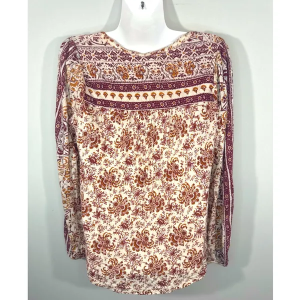 Lucky Brand Womens Boho Floral Paisley Peasant Top Tassel Studded Orange Small‎ - Image 6