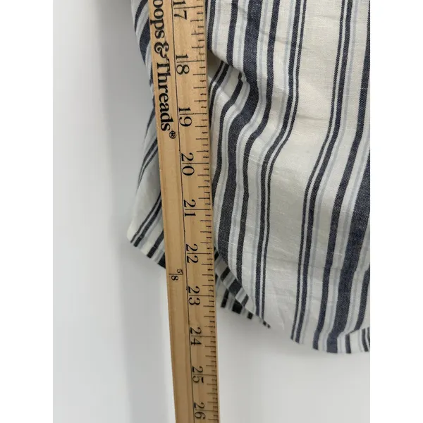 Madewell Linen Cotton Striped Ruched Square Neck Tank Top Size 0 Coastal - Image 7