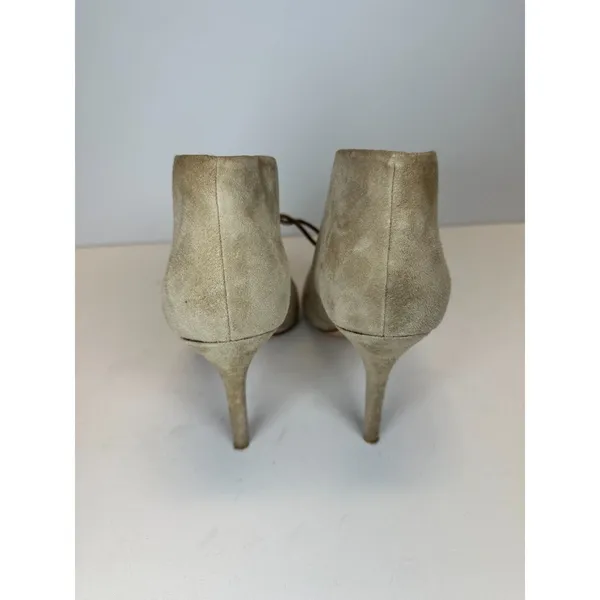 Badgley Mischka Peep Toe Booties Women 8 Taupe Suede Lace Up Stiletto Heel - Image 4