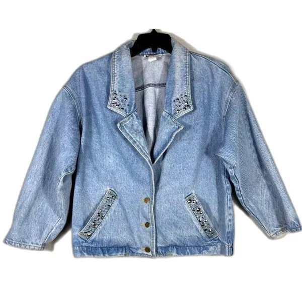 Vintage 80s YES Clothing Co Studded Denim Jacket S USA Rhinestone Western - Image 3